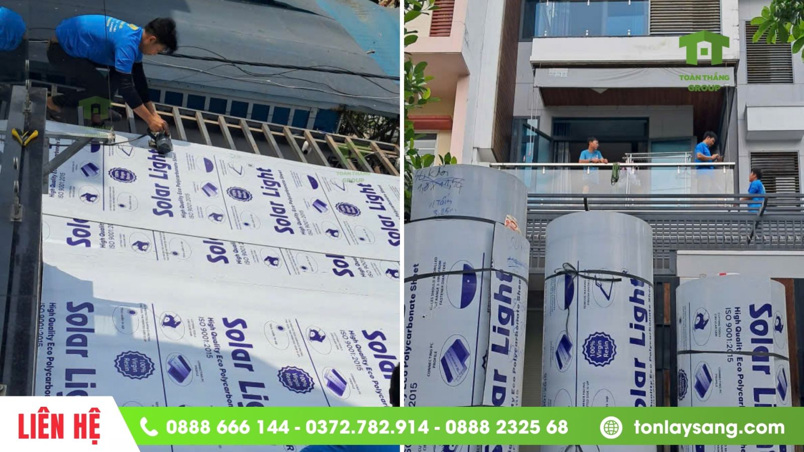 Thi công mái hiên lấy sáng cho nhà ở bằng tấm poly solar lịght